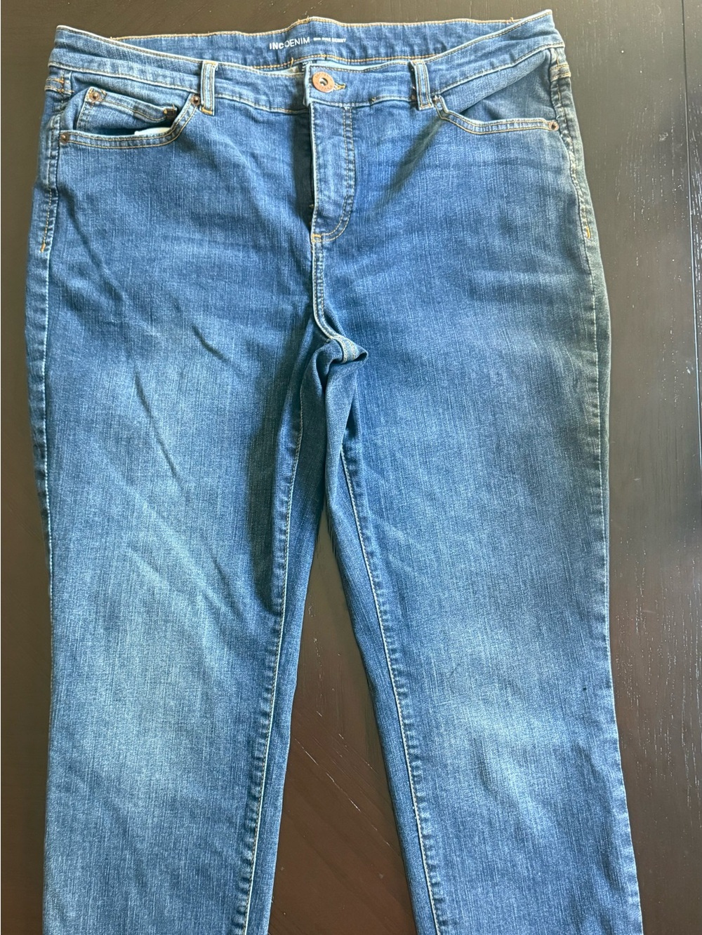 INC Denim Women's Jeans Mid Rise Skinny Sz 14 Cotton Stretch Blue